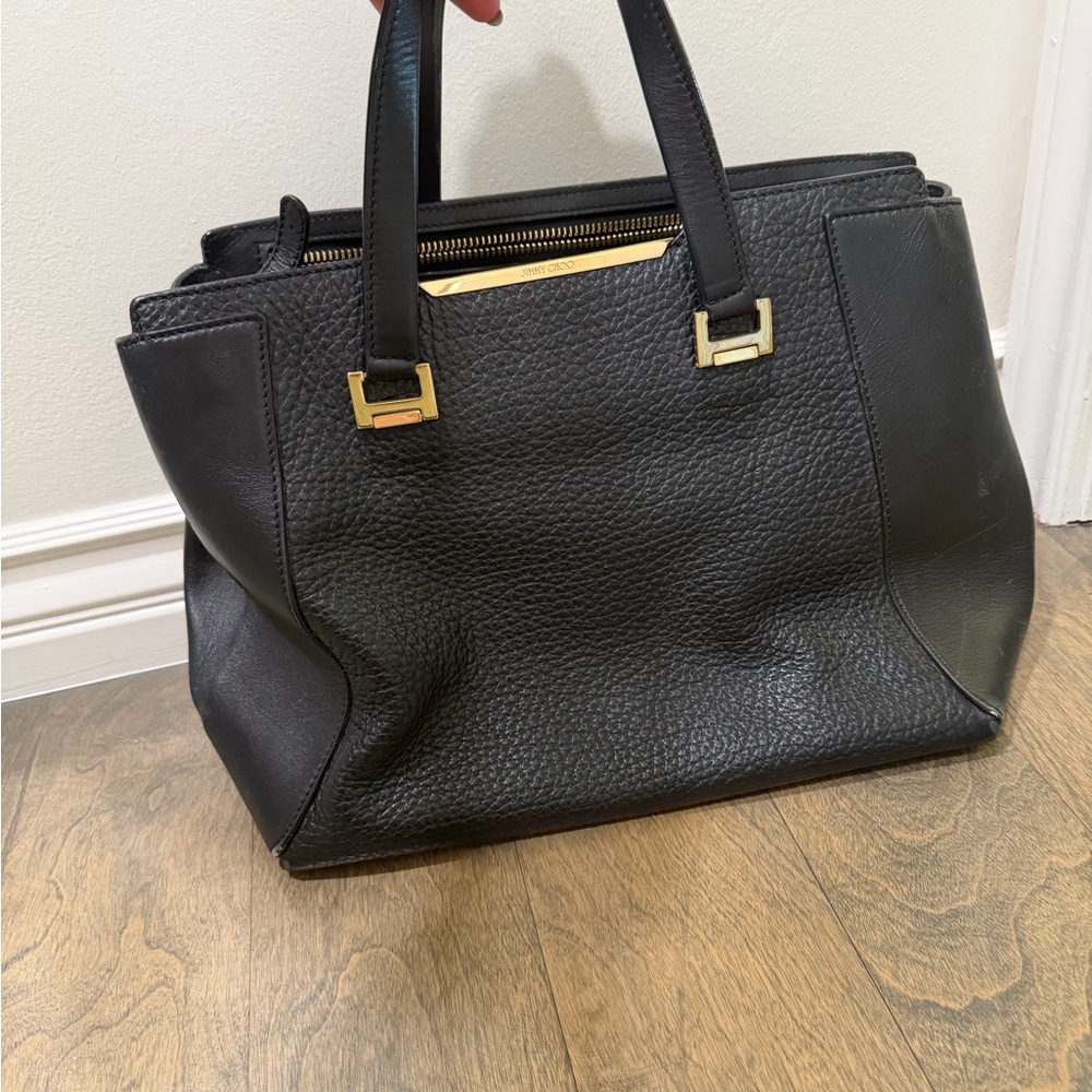 Jimmy Choo Black Textured Tote with Gold Hardware
